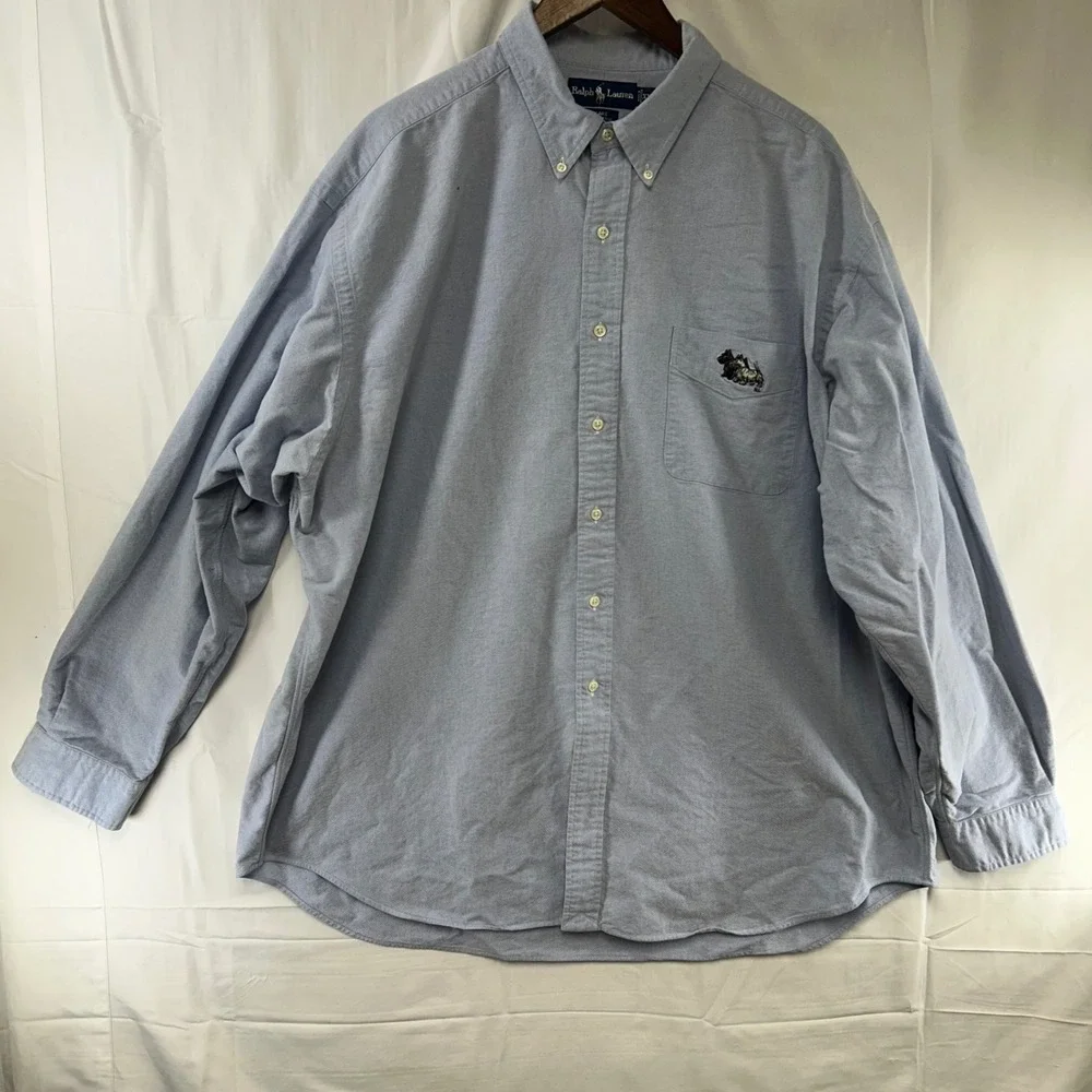 Ralph Lauren Button Down Shirt Mens XXL Blue Scottie Dog Embroidered Blake